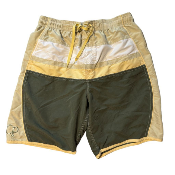 Vintage OP Swim Trunks Green Yellow White Size Medium. Colorblock - Picture 1 of 8
